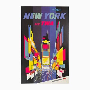 New York Twa Travel Advertising Poster by David Klein, 1960s