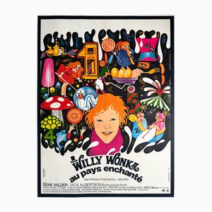 Póster de película grande francés Willy Wonka and the Chocolate Factory de Bacha, 1971