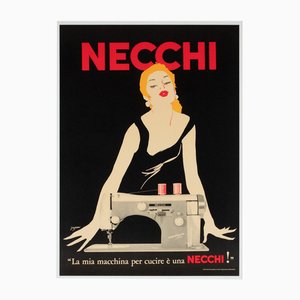 Italian Necchi Sewing Machine Advertising Poster by Jeanne Grignani, 1980s