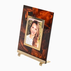 Photo Frame in Tortoiseshell Acrylic Glass and Brass in the style of Christian Dior, Italy, 1970s