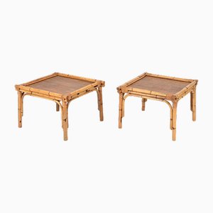 French Riviera Square Coffee Tables in Rattan and Wicker, Italy, 1970s, Set of 2