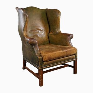 Antique Green Patinated Wingback Armchair
