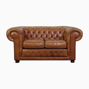 English Cow Leather Chesterfield 2-Seater Sofa