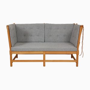 Spoke-Back Sofa with Gray Cushions by Børge Mogensen, 1960s