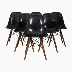 Chaise DSR Noire en Fibre de Verre par Charles Eames, Set de 6