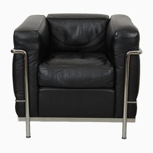 Fauteuil Lc-2 en Cuir Pelle Noir par Le Corbusier, 2000s