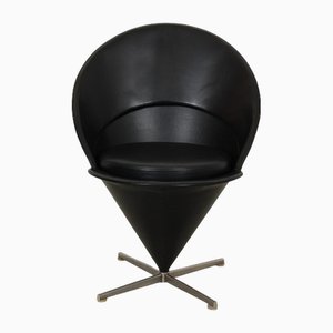 Black Leather Cone Chair by Verner Panton, 1990s