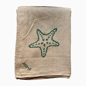 Estrela Do Mar - Pure Linen Tablecloth Printed in an Irregular Pattern of Teal Star Fish