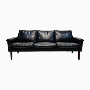 Mid-Century Danish Black Leather Sofa attributed to Georg Thams for Vejen Polstermøbelfabrik, 1960s