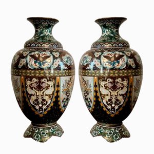 Antique 19th Century Cloisonné Enamel Vases, 1880, Set of 2