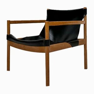 Vintage Minimalistic Oak & Leather Lounge Chair attributed to Wilhelm Knoll / Walter Knoll, 1950s