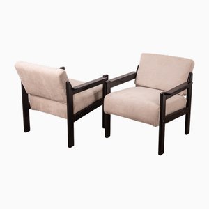 Set of Vintage Italian Armchairs in Wood and Fabric, 1980s