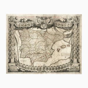 Antica mappa della Spagna trionfante sotto il regno di Filippo V di Nicolas De Fer, 1704