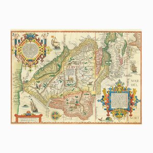 Antike Karte der Abgrenzung aller Küsten des gesamten südlichen Teils von Amerika von Jan Huyghen Van Linschoten, 1596