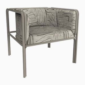 Collector Az1 Armchair Graffito Graphite Fabric and Light Grey Lacquered Metal by Francesco Zonca