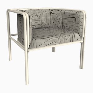 Collector Az1 Armchair Graffito Graphite Fabric and White Lacquered Metal by Francesco Zonca