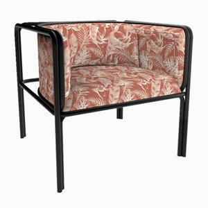 Collector Az1 Armchair Yucca Terracotta Fabric and Black Lacquered Metal by Francesco Zonca