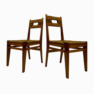 Oak and Rush Side Chairs, 1950s, Set of 2