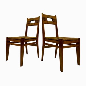 Set of Oak and Rush Side Chairs, 1950s