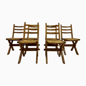 Oak and Rush X-Legged Dining Chairs, 1960s, Set of 6