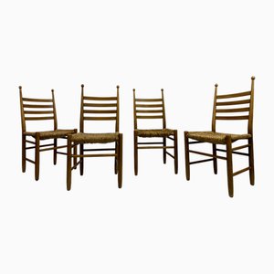 Beech and Rush Dining Chairs, 1960s, Set of 4