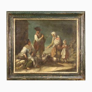 French Artist, Genre Scene with Characters, 1780, Oil on Canvas, Framed