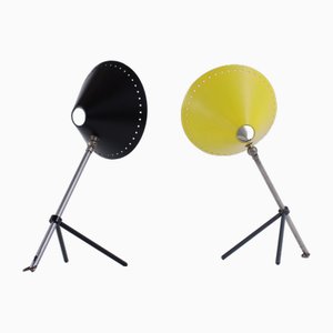 Pinocchio Black and Yellow Tripod Table Lights by H. Th. J. A. Busquet for Hala, 1950s, Set of 2