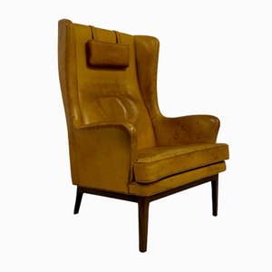 Patinated Leather Wingback Krister Armchair by Arne Norell, 1960s