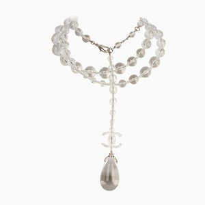 Transparent Crystal Bead CC Logo Teardrop Necklace from Chanel, 2018