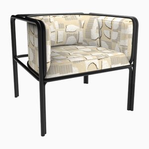 Collector Az1 Armchair Hymne Beige Fabric and Black Lacquered Metal by Francesco Zonca