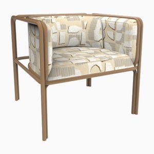 Collector Az1 Armchair Hymne Beige Fabric and Brown Lacquered Metal by Francesco Zonca