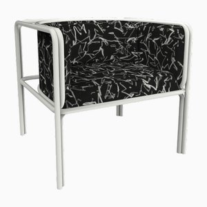 Collector Az1 Armchair Scribble Noir Fabric and White Lacquered Metal by Francesco Zonca