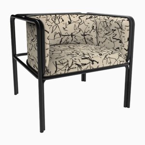 Collector Az1 Armchair Scribble Monochrome Fabric and Black Lacquered Metal by Francesco Zonca