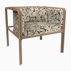 Collector Az1 Armchair Scribble Monochrome Fabric and Brown Lacquered Metal by Francesco Zonca