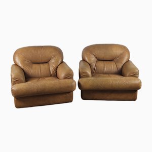 Cognac Leather Armchairs by Estasis Salotti for Meda, 1970, Set of 2