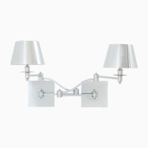Brushed Steel Adjustable Swing-Arm Sconces by Maison Charles, 1960s, Set of 2