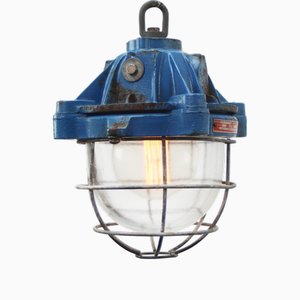 Vintage French Industrial Blue Cast Iron Pendant Lamp by Mapelec Amiens, 1977