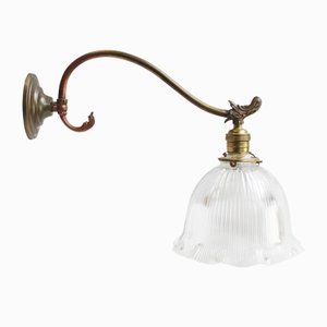 French Holophane Glass & Brass Wall Lamps