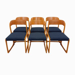 Vintage French Sled Chairs in Wood and Terry Fabric from Baumann, 1970s, Set of 6
