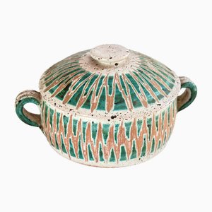 Caja de cerámica con estampado geométrico de Valluaris, Francia, años 50