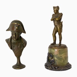 French Napoleon I Statuettes in Brass and Marble, 1810s, Set of 2