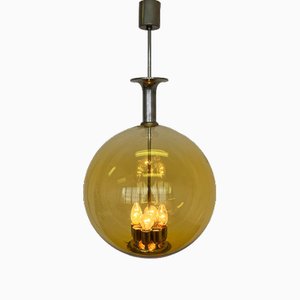 Large Glass and Chrome Globe Pendant / Ceiling Lamp, 1930s