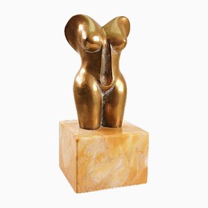 Vintage Bronze Artistic Woman's Bust with Marble Base