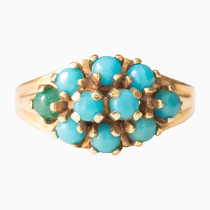 Vintage 8k Yellow Gold Ring with Turquoises, 1950s