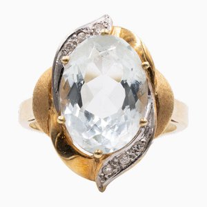 Vintage 14 Karat Gelbgold Ring mit Aquamarin und Diamanten, 1970er