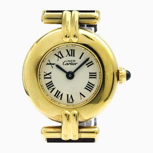 Reloj para dama de cuarzo Must Colisee de cuero bañado en oro de Cartier