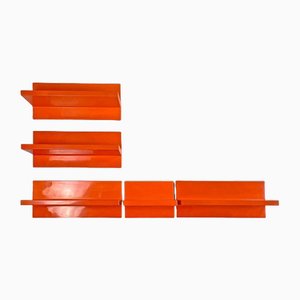 Italian Modern Orange Plastic Shelves attributed to Marcello Siard for Kartell, 1970s, Set of 5