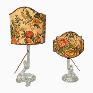 Italian Art Deco Table Lamps in Murano Glass and Floral Fabric attributed to Seguso, 1930s, Set of 2
