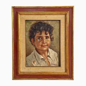 G. Colonello, Young Child, 1900s, Tempera Painting, Framed