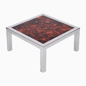 Chromed Steel and Tortoiseshell Effect Acrylic Square Coffee Table, Italy, 1970s